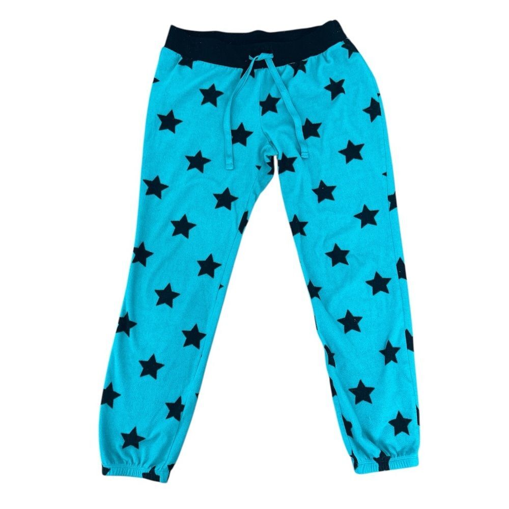 SO Teal Star Print Fleece Pajama Pants Medium Cozy Lounge Sleepwear Y2K Vintage - Picture 2 of 4